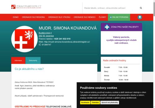 Zobrazit webové stránky Praktický lékař pro dospělé - MUDr. Simona Kovandová