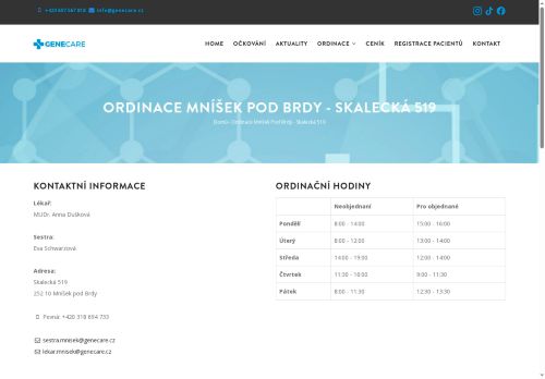 Zobrazit webové stránky Praktický lékař pro dospělé GENECARE - MUDr. Anna Dušková, MUDr. Veronika Polatová