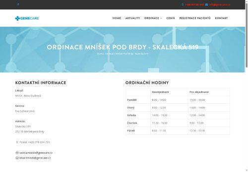 Zobrazit webové stránky Praktický lékař pro dospělé GENECARE - MUDr. Anna Dušková, MUDr. Veronika Polatová