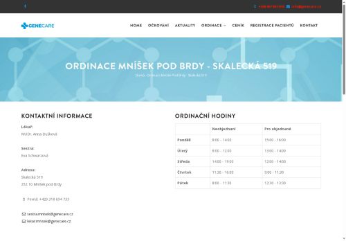 Zobrazit webové stránky Praktický lékař pro dospělé GENECARE - MUDr. Anna Dušková, MUDr. Veronika Polatová