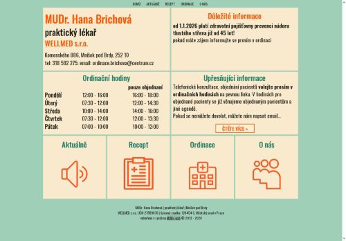 Zobrazit webové stránky Praktický lékař pro dospělé WELLMED s.r.o. - MUDr. Hana Brichová