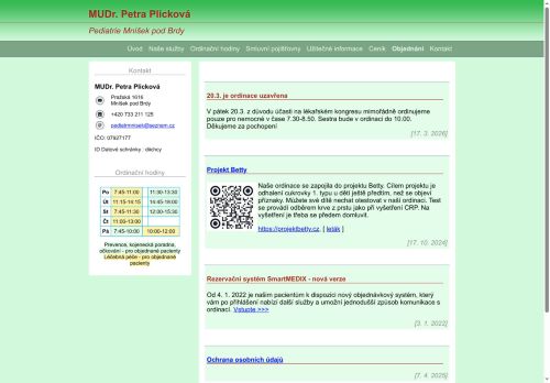 Zobrazit webové stránky Praktický lékař pro děti a dorost - MUDr. Petra Plicková