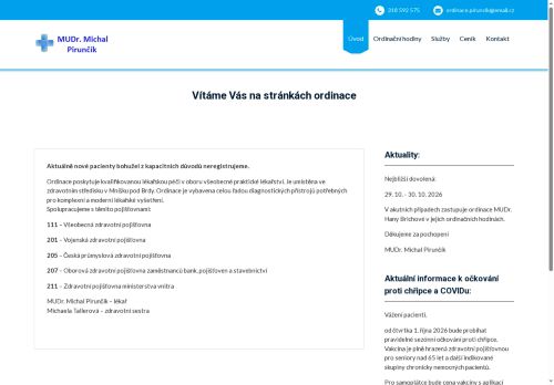 Zobrazit webové stránky Praktický lékař pro dospělé - MUDr. Michal Pirunčík