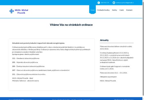 Zobrazit webové stránky Praktický lékař pro dospělé - MUDr. Michal Pirunčík