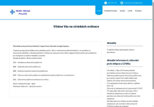Zobrazit webové stránky Praktický lékař pro dospělé - MUDr. Michal Pirunčík