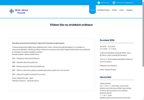 Zobrazit webové stránky Praktický lékař pro dospělé - MUDr. Michal Pirunčík