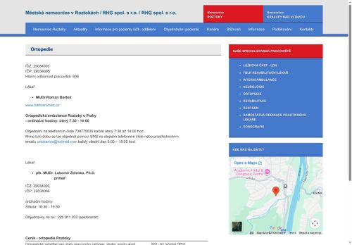 Zobrazit webové stránky Ortopedická ambulance Městská nemocnice Roztoky - plk. MUDr. Lubomír Zelenka, Ph.D.