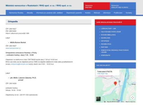 Ortopedická ambulance Městská nemocnice Roztoky - plk. MUDr. Lubomír Zelenka, Ph.D.