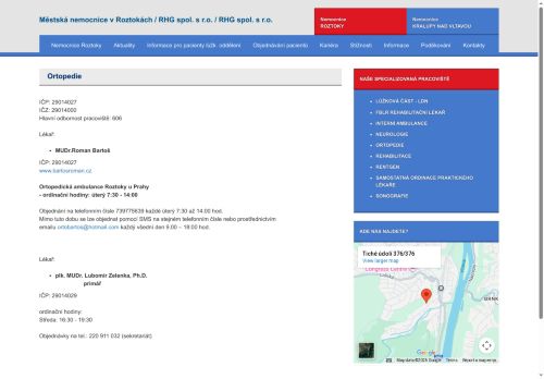 Zobrazit webové stránky Ortopedická ambulance Městská nemocnice Roztoky - plk. MUDr. Lubomír Zelenka, Ph.D.