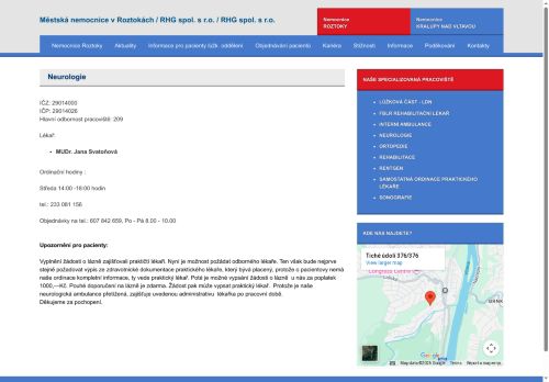 Zobrazit webové stránky Neurologická ambulance Městská nemocnice Roztoky - MUDr. Jana Svatoňová
