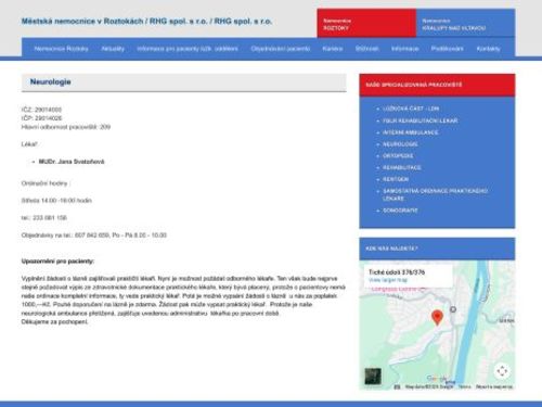 Neurologická ambulance Městská nemocnice Roztoky - MUDr. Jana Svatoňová