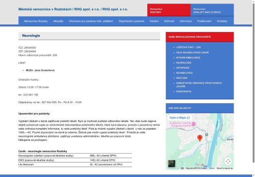 Zobrazit webové stránky Neurologická ambulance Městská nemocnice Roztoky - MUDr. Jana Svatoňová