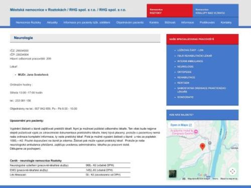 Neurologická ambulance Městská nemocnice Roztoky - MUDr. Jana Svatoňová