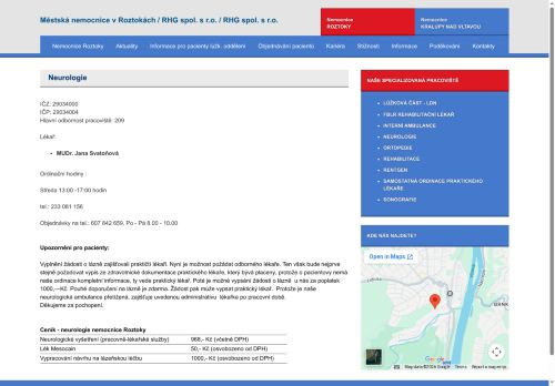 Zobrazit webové stránky Neurologická ambulance Městská nemocnice Roztoky - MUDr. Jana Svatoňová