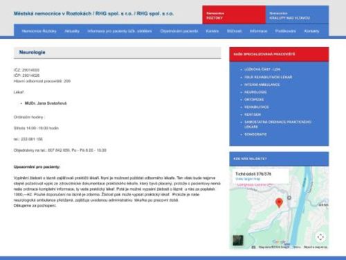 Neurologická ambulance Městská nemocnice Roztoky - MUDr. Jana Svatoňová