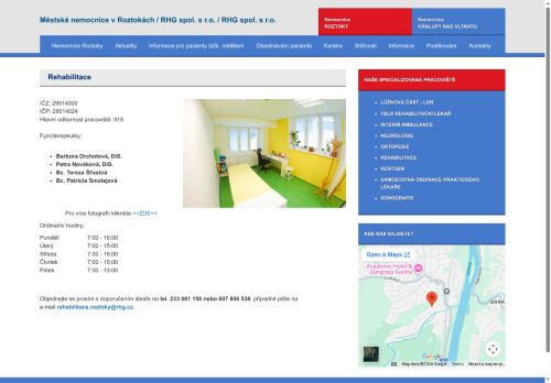 Zobrazit webové stránky Rehabilitace Městská nemocnice Roztoky