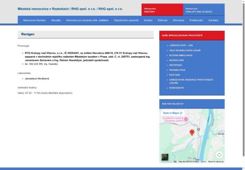 Zobrazit webové stránky Rentgen Městská nemocnice Roztoky