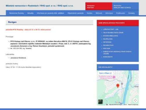 Rentgen Městská nemocnice Roztoky