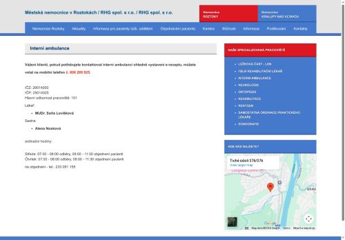 Zobrazit webové stránky Interní ambulance Městská nemocnice Roztoky - MUDr. Soňa Lovíšková