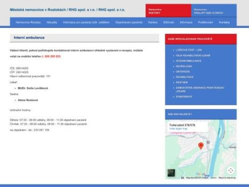 Interní ambulance Městská nemocnice Roztoky - MUDr. Soňa Lovíšková