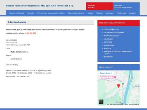 Interní ambulance Městská nemocnice Roztoky - MUDr. Soňa Lovíšková