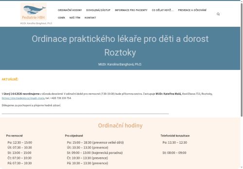 Zobrazit webové stránky Praktický lékař pro děti a dorost - MUDr. Karolína Banghová, Ph.D.