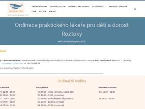 Praktický lékař pro děti a dorost - MUDr. Karolína Banghová, Ph.D.