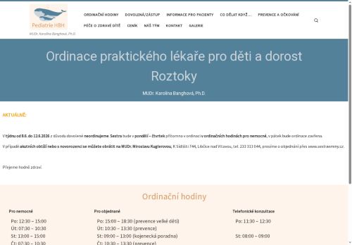 Zobrazit webové stránky Praktický lékař pro děti a dorost - MUDr. Karolína Banghová, Ph.D.