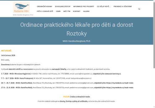 Zobrazit webové stránky Praktický lékař pro děti a dorost - MUDr. Karolína Banghová, Ph.D.