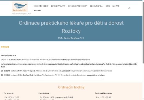 Zobrazit webové stránky Praktický lékař pro děti a dorost - MUDr. Karolína Banghová, Ph.D.