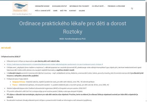 Zobrazit webové stránky Praktický lékař pro děti a dorost - MUDr. Karolína Banghová, Ph.D.