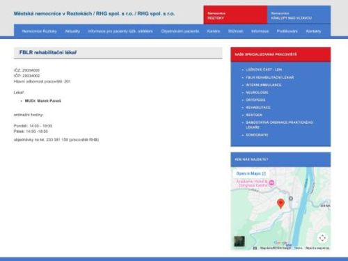 Rehabilitační lékař Městská nemocnice Roztoky - MUDr. Marek Paneš