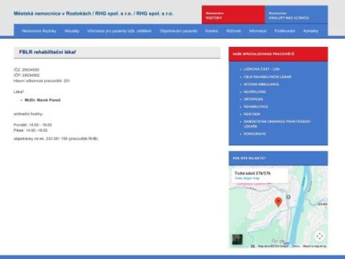 Rehabilitační lékař Městská nemocnice Roztoky - MUDr. Marek Paneš