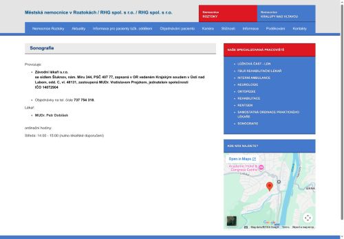 Zobrazit webové stránky Sonografie Městská nemocnice Roztoky - MUDr. Petr Dobíšek
