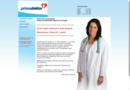 Zobrazit webové stránky Praktický lékař pro dospělé Primadoktor s.r.o. - MUDr. Hana Jiráková