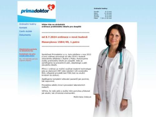 Praktický lékař pro dospělé Primadoktor s.r.o. - MUDr. Hana Jiráková