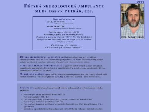 Dětská neurologická ambulance - MUDr. Bořivoj Petrák, CSc.