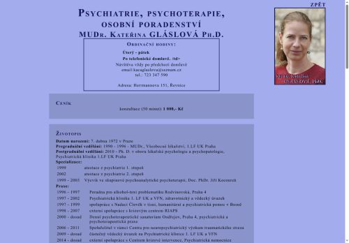 Zobrazit webové stránky Psychiatrie, psychoterapie, osobní poradenství - MUDr. Kateřina Gláslová, Ph.D.