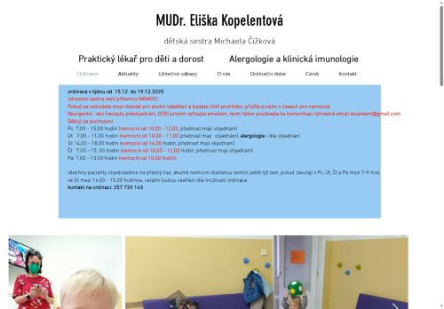 Zobrazit webové stránky Praktický lékař pro děti a dorost a alergologická a imunologická ambulance - MUDr. Eliška Kopelentová