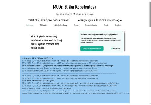 Zobrazit webové stránky Praktický lékař pro děti a dorost a alergologická a imunologická ambulance - MUDr. Eliška Kopelentová