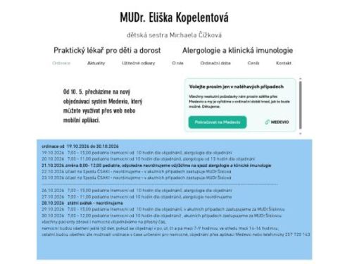 Praktický lékař pro děti a dorost a alergologická a imunologická ambulance - MUDr. Eliška Kopelentová