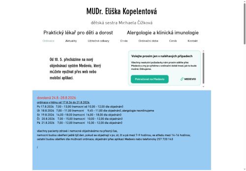 Zobrazit webové stránky Praktický lékař pro děti a dorost a alergologická a imunologická ambulance - MUDr. Eliška Kopelentová