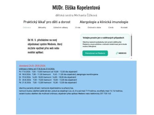 Praktický lékař pro děti a dorost a alergologická a imunologická ambulance - MUDr. Eliška Kopelentová