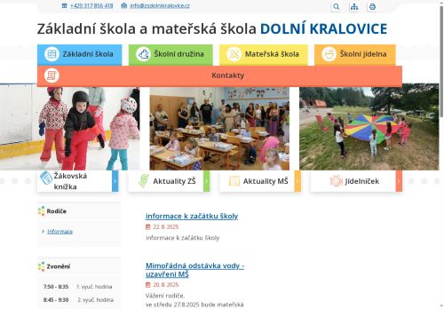 Webové stránky Základní škola a mateřská škola Dolní Kralovice, okres Benešov, Dolní Kralovice