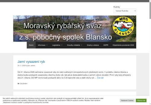 Zobrazit webové stránky Moravský rybářský svaz, MO, Blansko