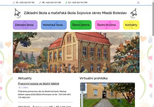 Základní škola a mateřská škola Sojovice okres Mladá Boleslav nabízí práci na pozici Pomocní kuchaři v obci Sojovice