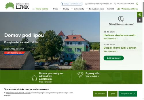 Webové stránky Domov Pod Lípou, poskytovatel sociálních služeb, Lipník