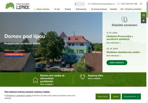 Domov Pod Lípou, poskytovatel sociálních služeb nabízí práci na pozici pracovník v sociálních službách v obci Lipník