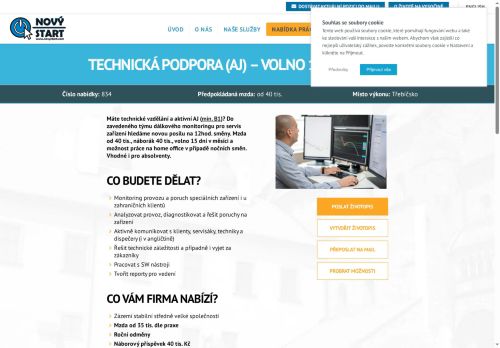 Webové stránky NOVÝ START, personální agentura s.r.o., Třebíč