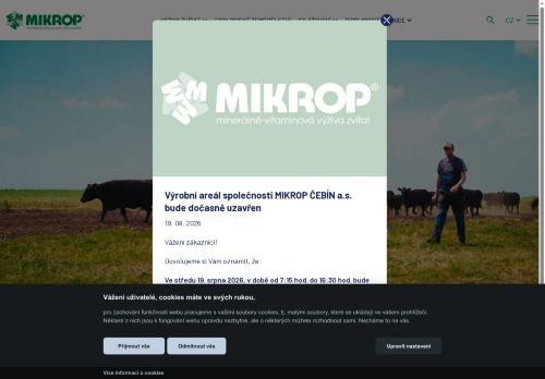 Webové stránky MIKROP ČEBÍN a.s., Čebín